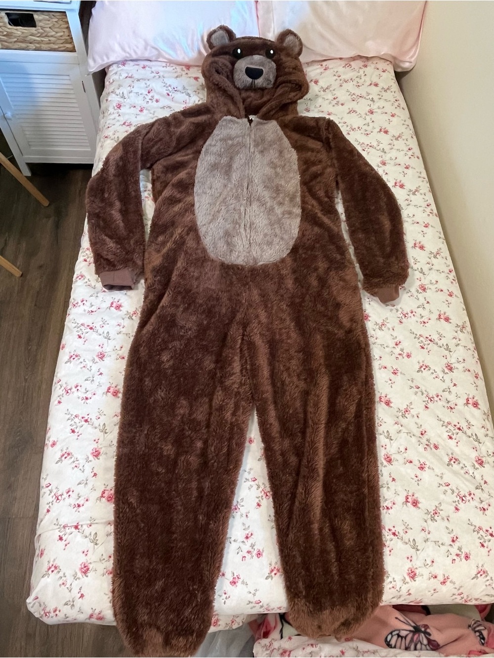 Brown Plush Bear Women’s Costume Onesie with Hood Size Small